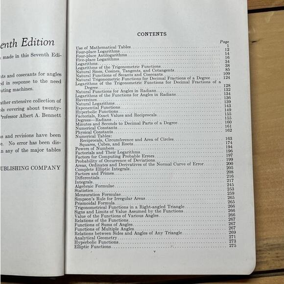 1941 Mathematical Tables from Handbook of Chemistry & Physics. Hodgman. - Picture 8 of 9